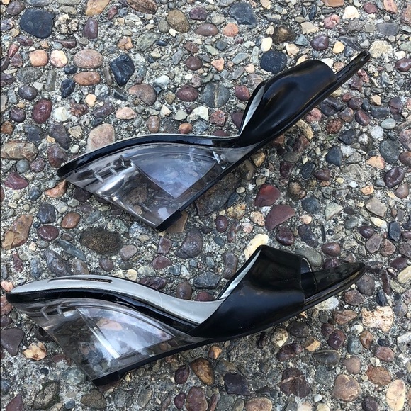Black wedges with clear wedge heels. Women’s size 6 - Picture 2 of 7
